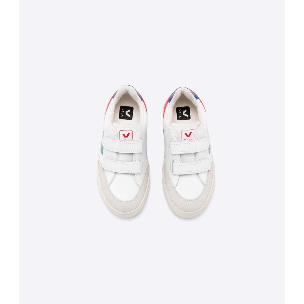 Veja V-12 LEATHER Joggesko Barn White/Red | NO 883FDN